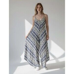 Earthbound Trading Co Wide Leg Harem Halter Jumpsuit Floral X-Large Boho Hippie